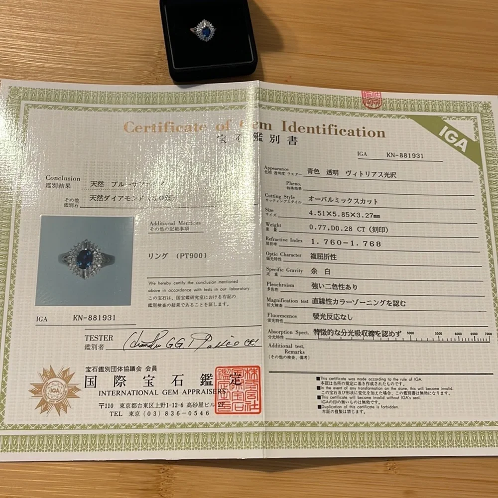 Hallmarked Pt900 natural Sapphire & natural Diamond ring with certificate size 5 - Picture 11 of 14